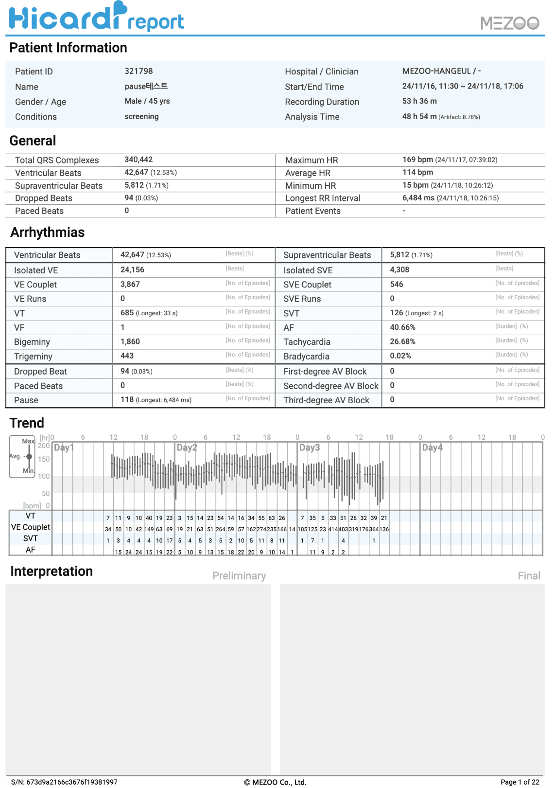 Holter Report 화면 — 판독 리포트 생성